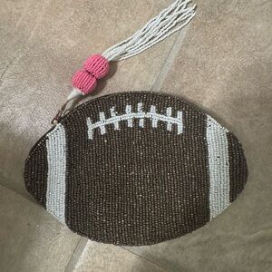 Brown and White Beaded Football pouch
